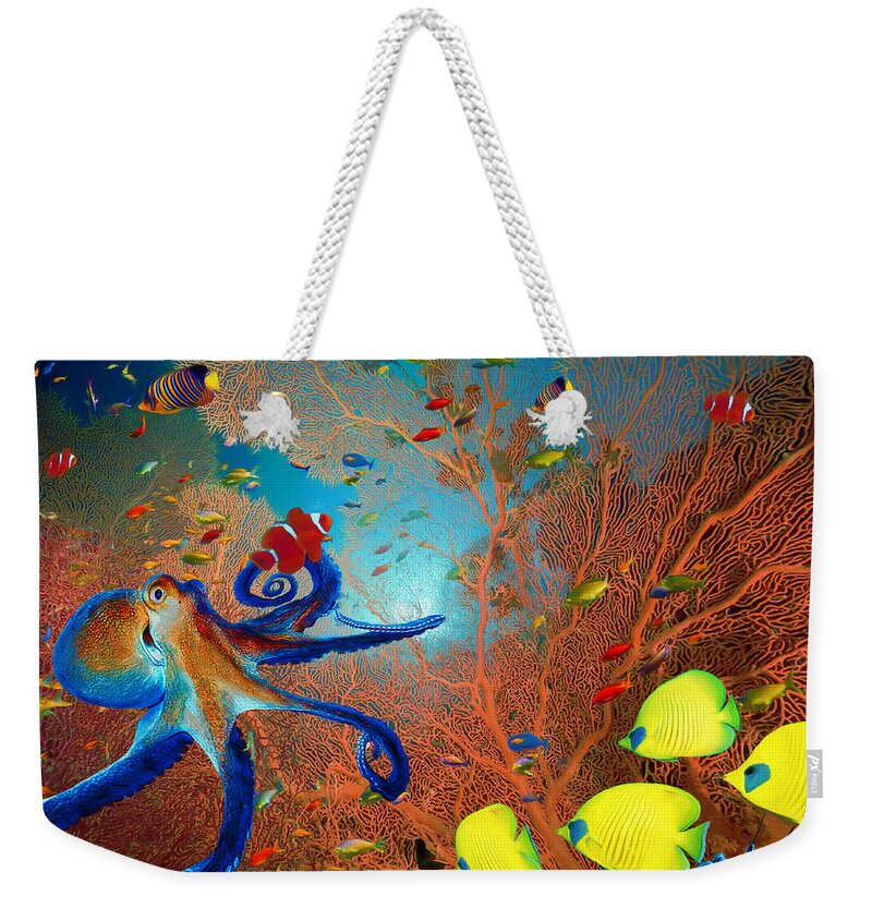 Coral Reef Weekender Tote Bag featuring the digital art Caribbean Coral Reef by Sandra Selle Rodriguez