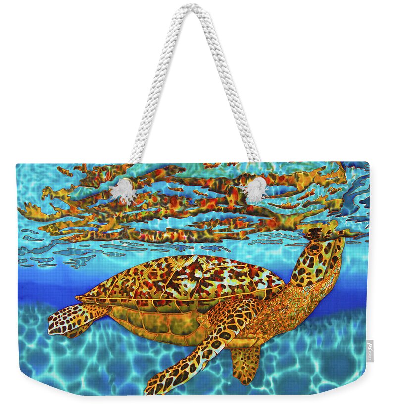 Sea Turtle Weekender Tote Bag featuring the painting Caribbean Hawksbill Sea Turtle by Daniel Jean-Baptiste