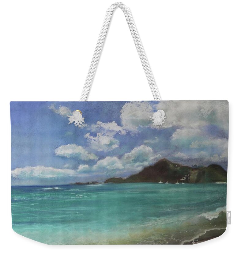 Caribbean Weekender Tote Bag featuring the pastel Caribbean Sea Day Antigua by Robin Pedrero