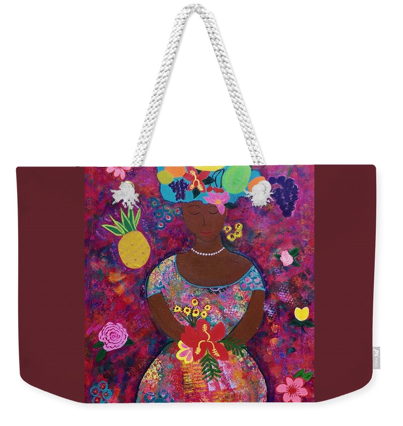 Children's Painting Weekender Tote Bag featuring the painting Caribbean Woman by Sue Gurland