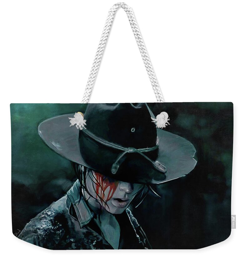 Walking Weekender Tote Bag featuring the painting Carl Grimes Loses An Eye - The Walking Dead by Joseph Oland
