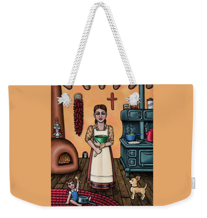 Kitchen Art Weekender Tote Bag featuring the painting Carmelitas Kitchen Art by Victoria De Almeida