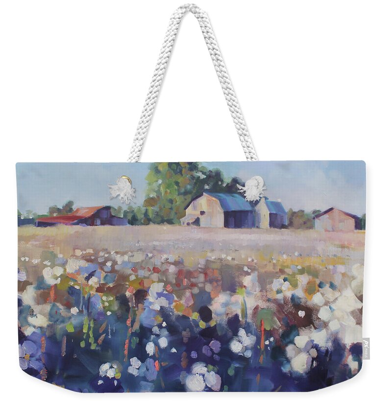 Cotton Weekender Tote Bag featuring the painting Carolina Cotton II by Susan Bradbury