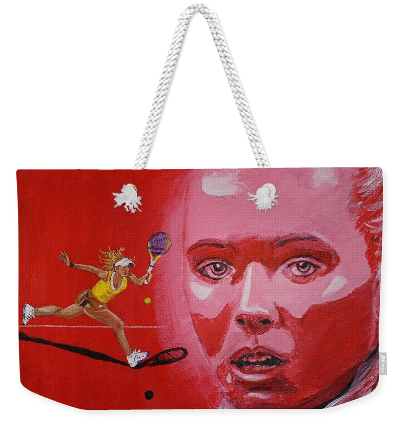 Tennis Weekender Tote Bag featuring the painting Caroline Wozniacki by Quwatha Valentine