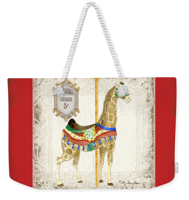 Carousel Weekender Tote Bag featuring the painting Carousel Dreams - Giraffe by Audrey Jeanne Roberts