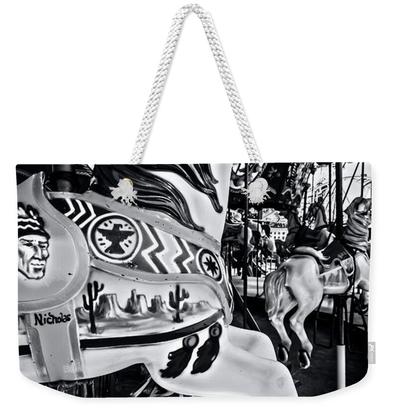 Noir Weekender Tote Bag featuring the photograph Carousel of Despair 7 by James Aiken