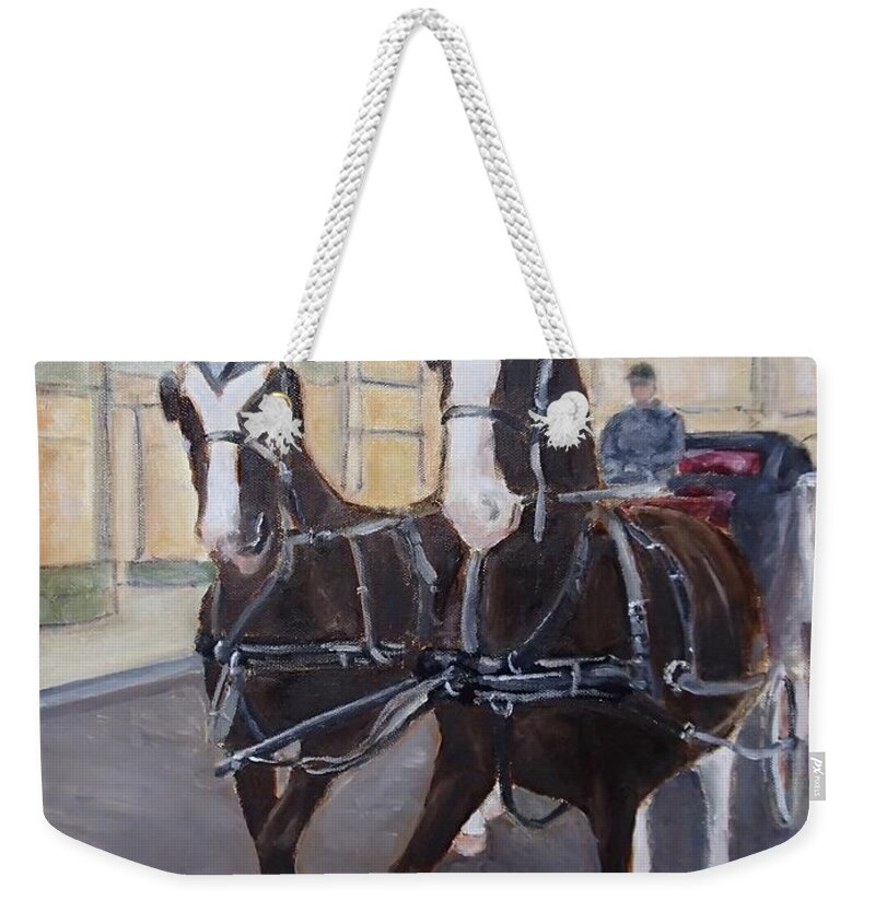 Carriage Weekender Tote Bag featuring the drawing Carriage in Bath by Kazuo Hayashi
