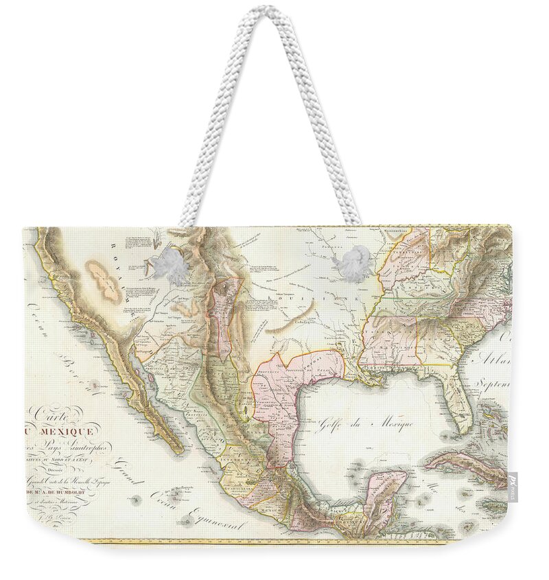 Map Weekender Tote Bag featuring the digital art Carte du Mexique 1811 by Texas Map Store