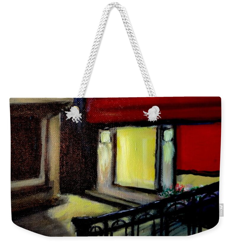 Venice Weekender Tote Bag featuring the painting Casa Maria Venice Street at Night by Katy Hawk