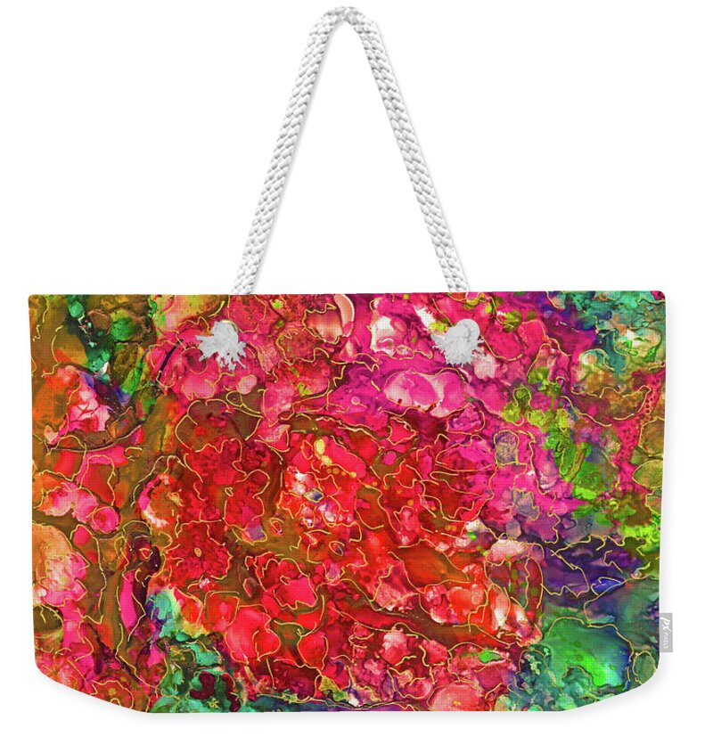 Abstract Weekender Tote Bag featuring the mixed media Cascading Garden by Eunice Warfel