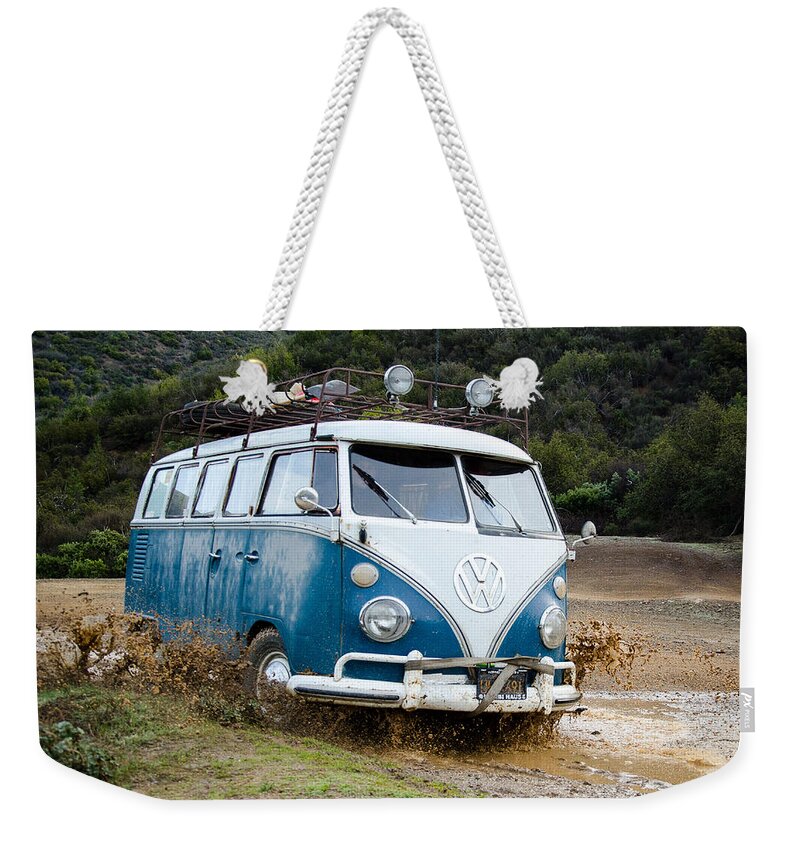 Mount Shasta Weekender Tote Bag featuring the photograph Casey Jones Splashes Through The Mud by Richard Kimbrough