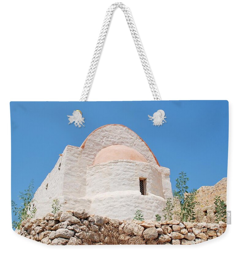 Halki Weekender Tote Bag featuring the photograph Castle chapel on Halki by David Fowler