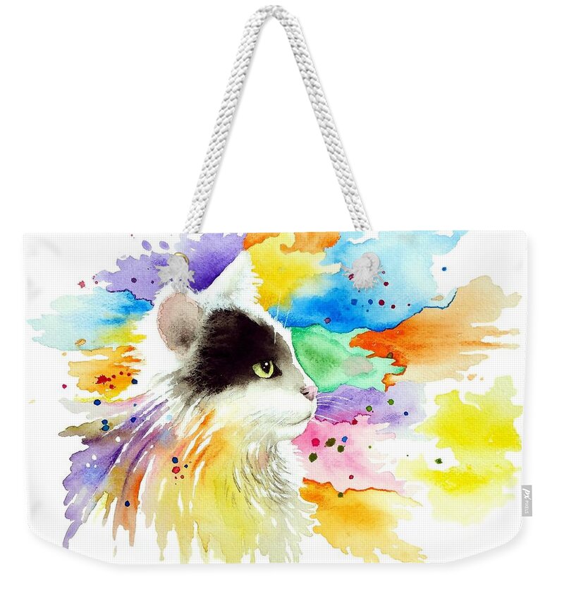 Cat Weekender Tote Bag featuring the painting Cat 605 by Lucie Dumas