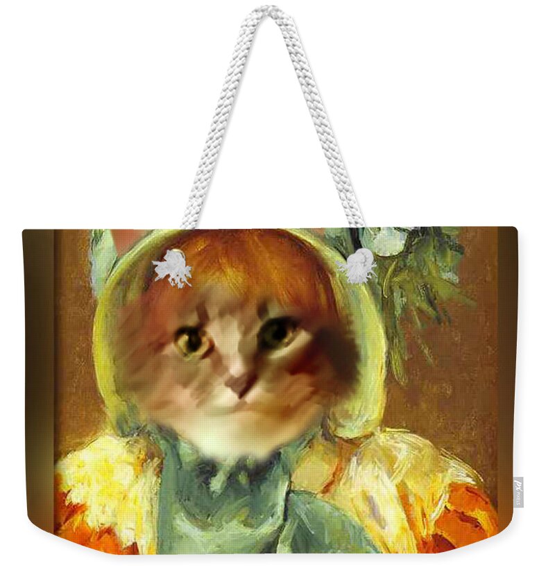 Cassatt Weekender Tote Bag featuring the painting Cat in Bonnet by Gravityx9 Designs