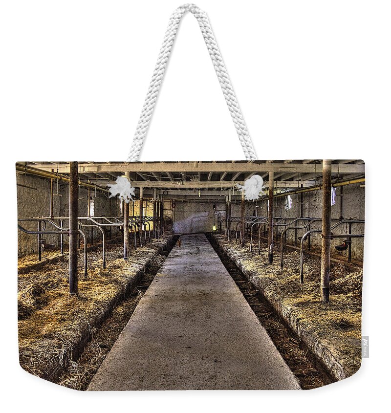 Pictorial Weekender Tote Bag featuring the photograph Cat in the Milking Barn by Roger Passman
