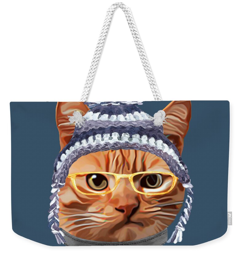Cat Kitty Kitten In Clothes Yellow Glasses Toque Beanie Weekender Tote Bag  by Trisha Vroom - Fine Art America
