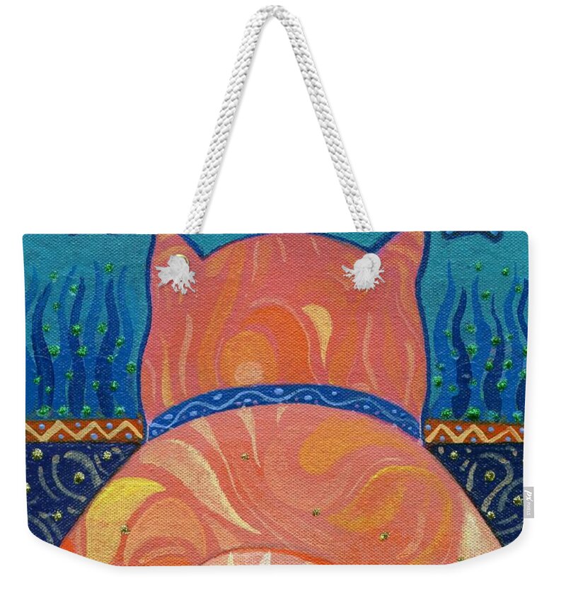 Cat Weekender Tote Bag featuring the painting Cat Tales by Helena Tiainen