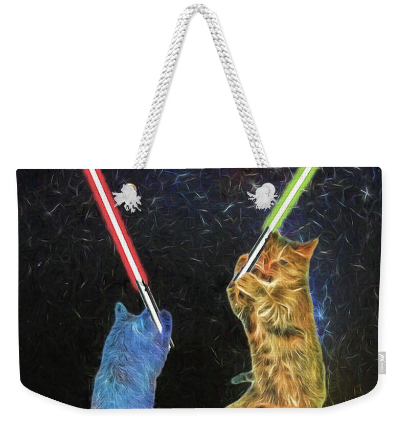 Cat Weekender Tote Bag featuring the digital art Cat Wars Episode IX by John Haldane