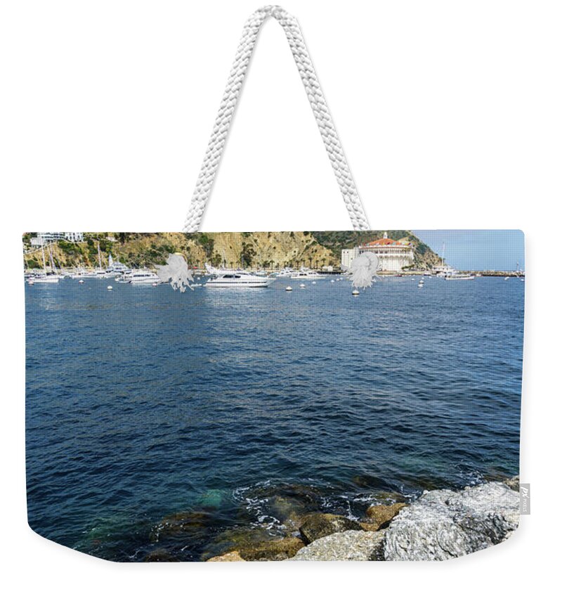 America Weekender Tote Bag featuring the photograph Catalina Island Casino and Avalon Harbor Photo by Paul Velgos