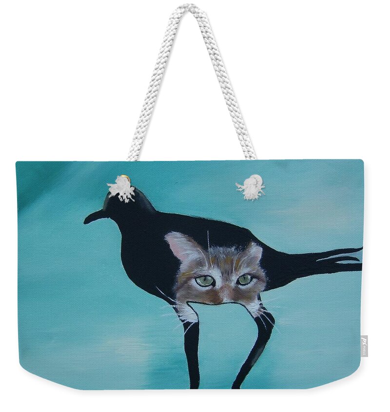 Cat Weekender Tote Bag featuring the painting Catbird by Debra Campbell