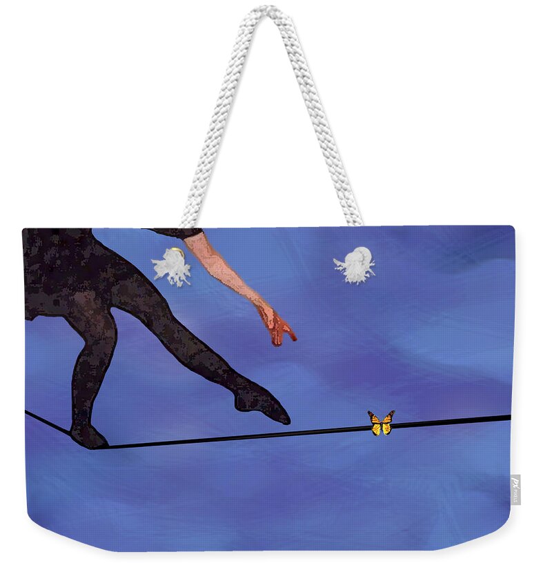 Surreal Weekender Tote Bag featuring the painting Catching Butterflies by Steve Karol