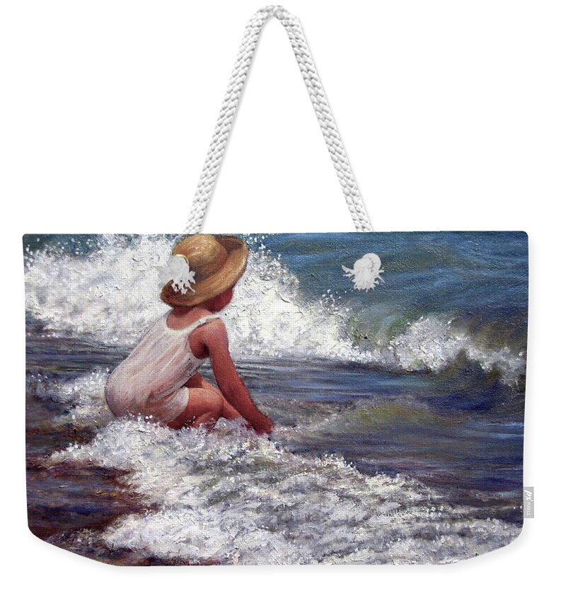 Children Weekender Tote Bag featuring the painting Catching the Wave by Marie Witte