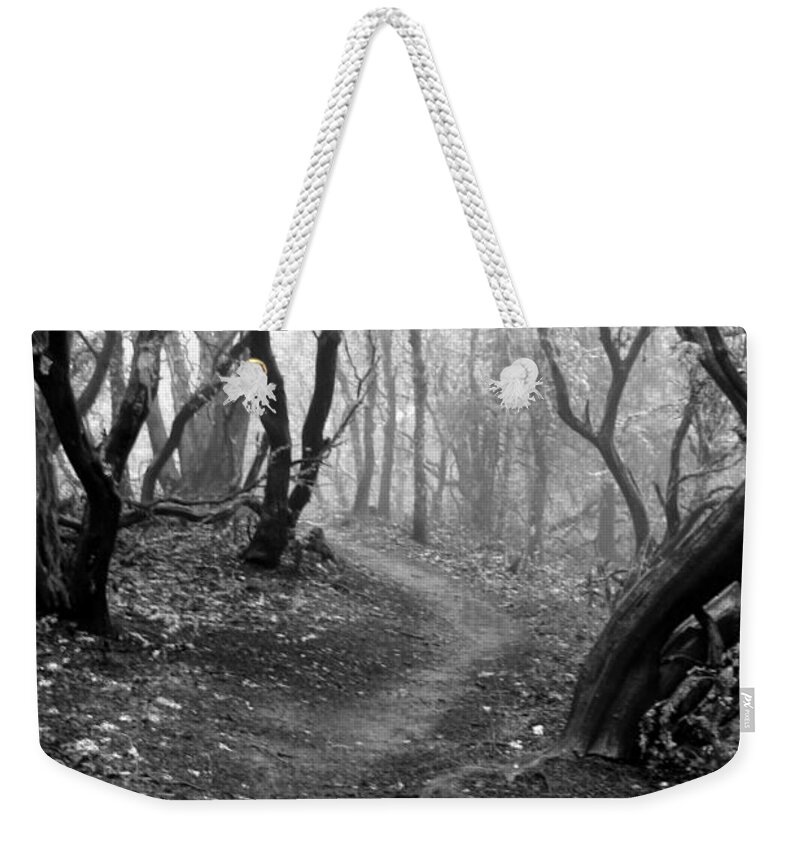 Cathedral Hills Weekender Tote Bag featuring the photograph Cathedral Hills Serenity in Black and White by Marie Neder