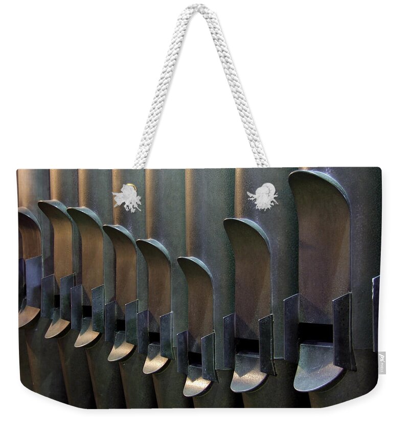 Exeter Cathedral Weekender Tote Bag featuring the photograph Cathedral Organ Pipes by Helen Jackson