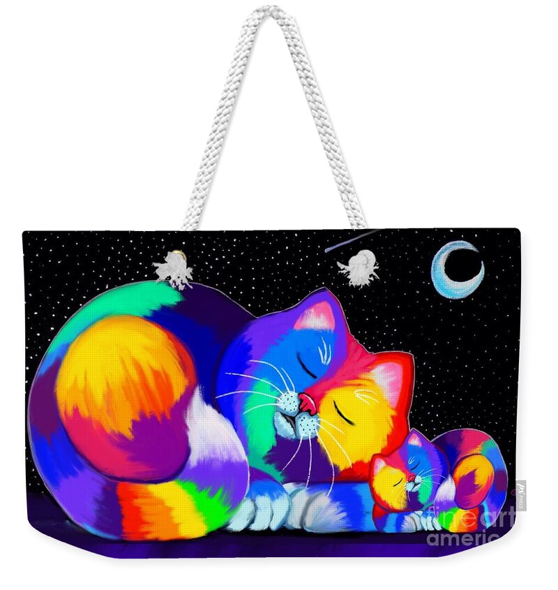 Cat Weekender Tote Bag featuring the drawing Catnaps for Two by Nick Gustafson