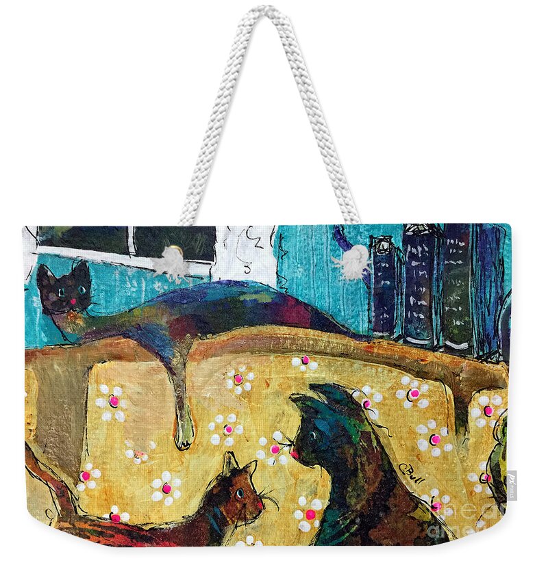 Cats Weekender Tote Bag featuring the painting Cats Hangin' Out by Claire Bull
