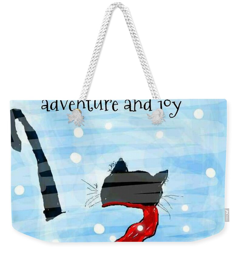 Cats Weekender Tote Bag featuring the drawing CATS May your Christmas always be an Adventure by Kathy Barney