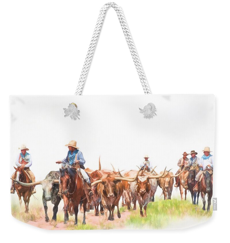 America Weekender Tote Bag featuring the photograph Cattle Drive by David and Carol Kelly