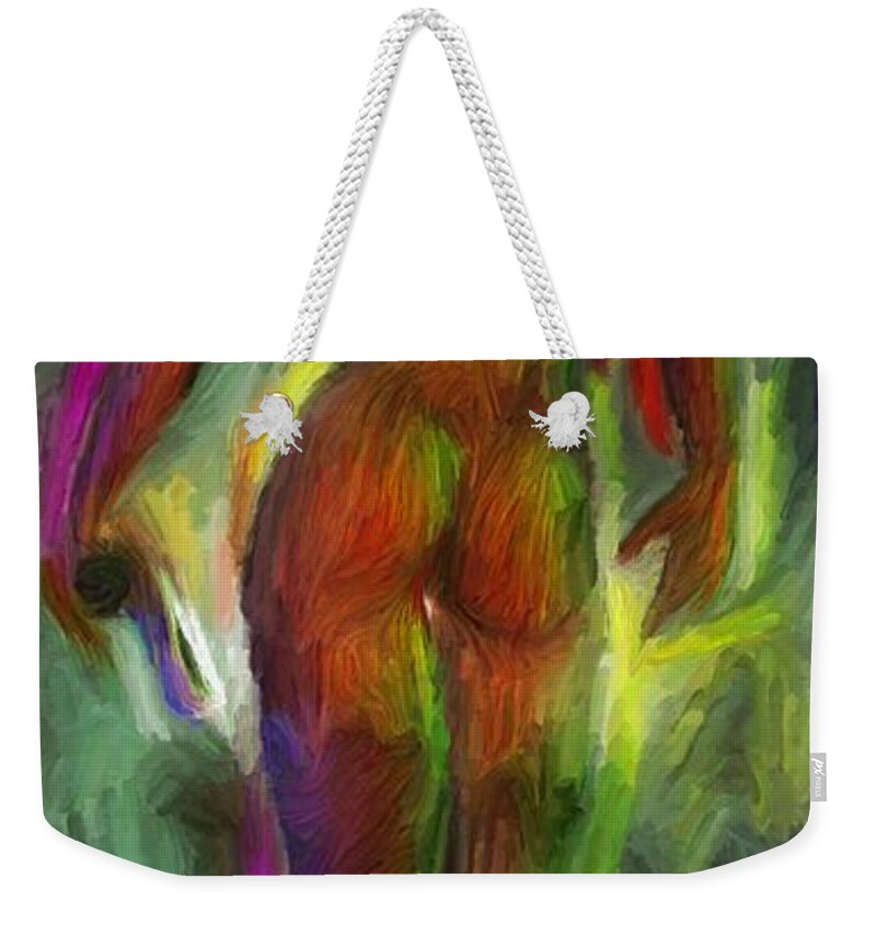 Female Nude Weekender Tote Bag featuring the digital art Catwalk Into the Light by Caito Junqueira