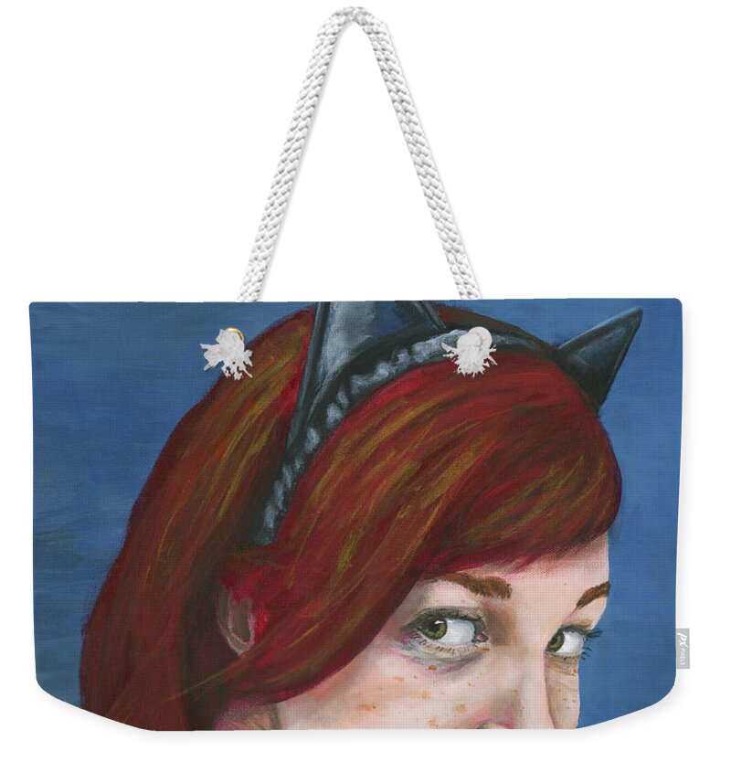 Cosplay Weekender Tote Bag featuring the painting Catwoman by Matthew Mezo