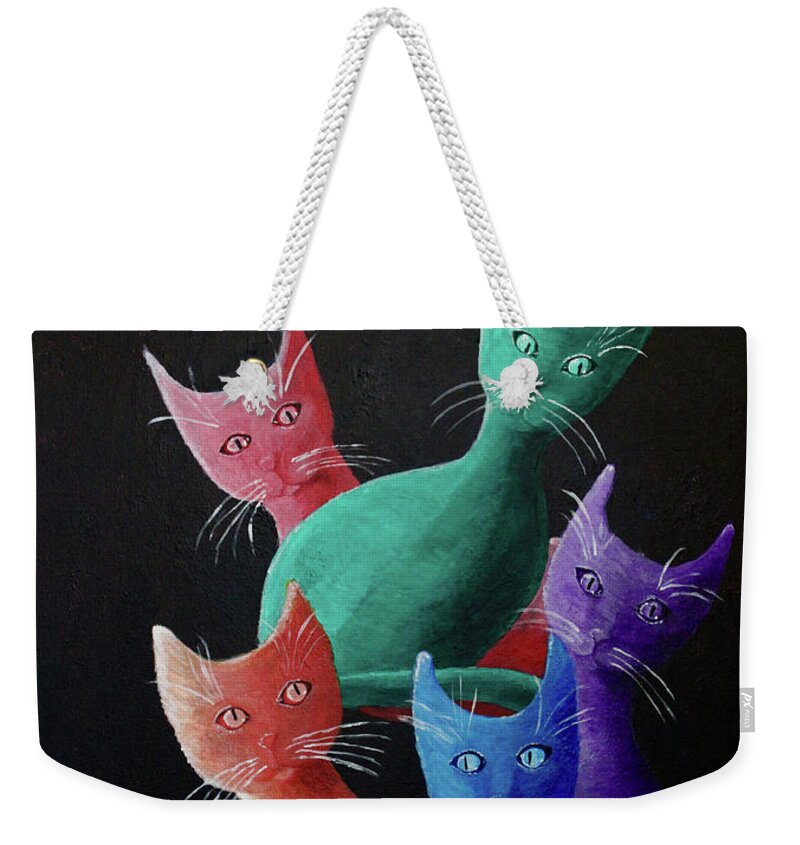 Cats Weekender Tote Bag featuring the painting Catz Catz Catz by April Burton