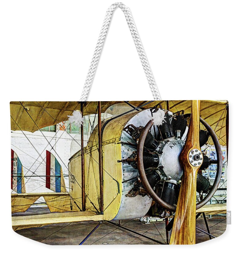 Caudron G3 Weekender Tote Bag featuring the photograph Caudron G3 Propeller and Cockpit - Vintage by Weston Westmoreland