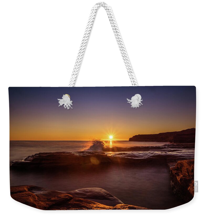 Bluffs By The Ocean Weekender Tote Bag featuring the photograph Cavendish Waves at Sunrise by Chris Bordeleau