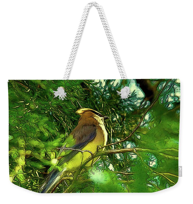 Birds Weekender Tote Bag featuring the digital art Cedar Waxwing Beauties 16 by Kim Pate
