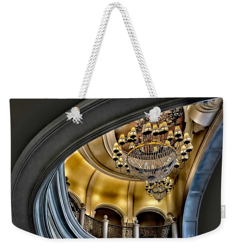 Las Vegas Weekender Tote Bag featuring the photograph Ceiling and Chandelier in Bellagio by Walt Foegelle