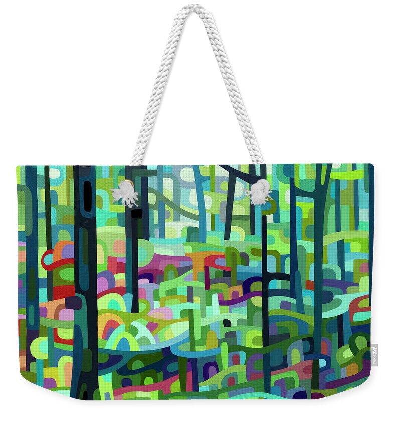 Green Forest Weekender Tote Bag featuring the painting Celdaon Morning by Mandy Budan