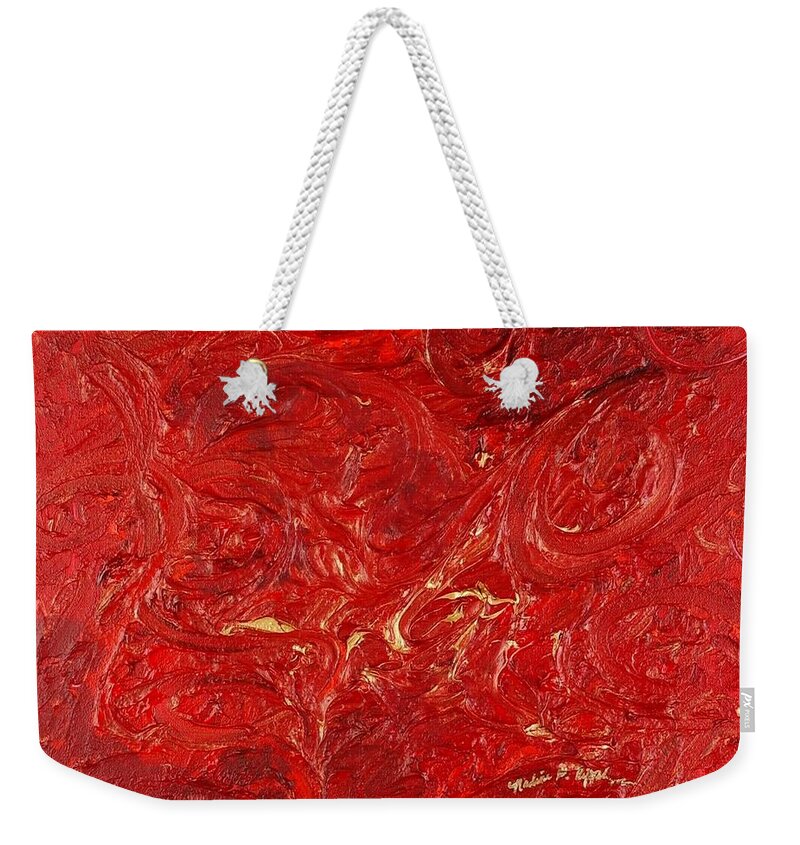 Red Weekender Tote Bag featuring the painting Celebration by Nadine Rippelmeyer