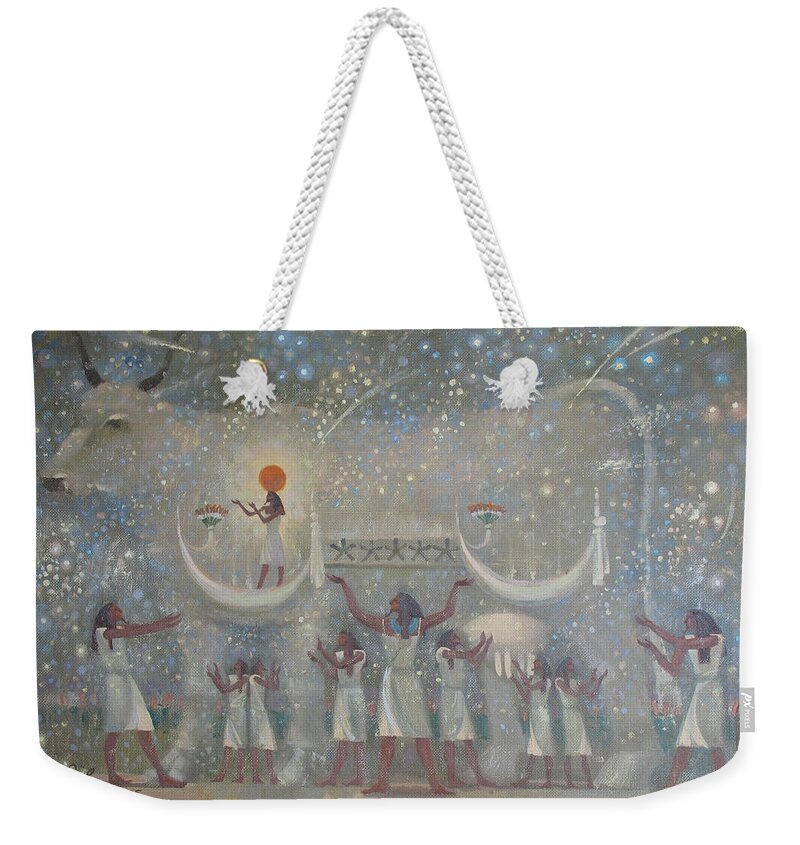 Egypt Weekender Tote Bag featuring the painting Celestial Cow by Valentina Kondrashova