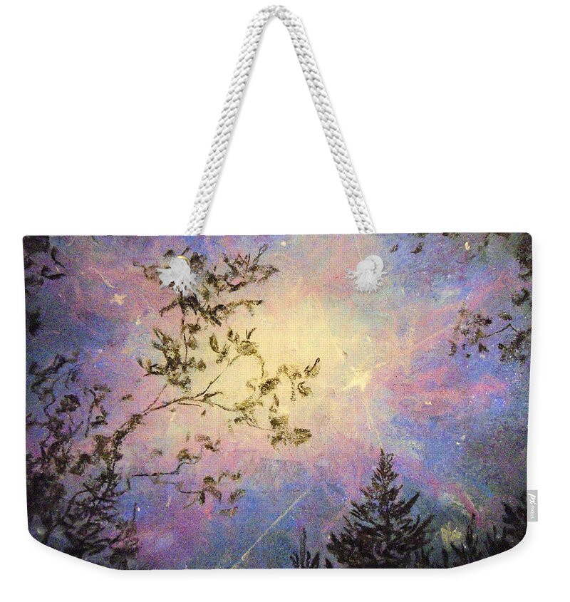 Forest Sky Weekender Tote Bag featuring the painting Celestial Escape by Jen Shearer