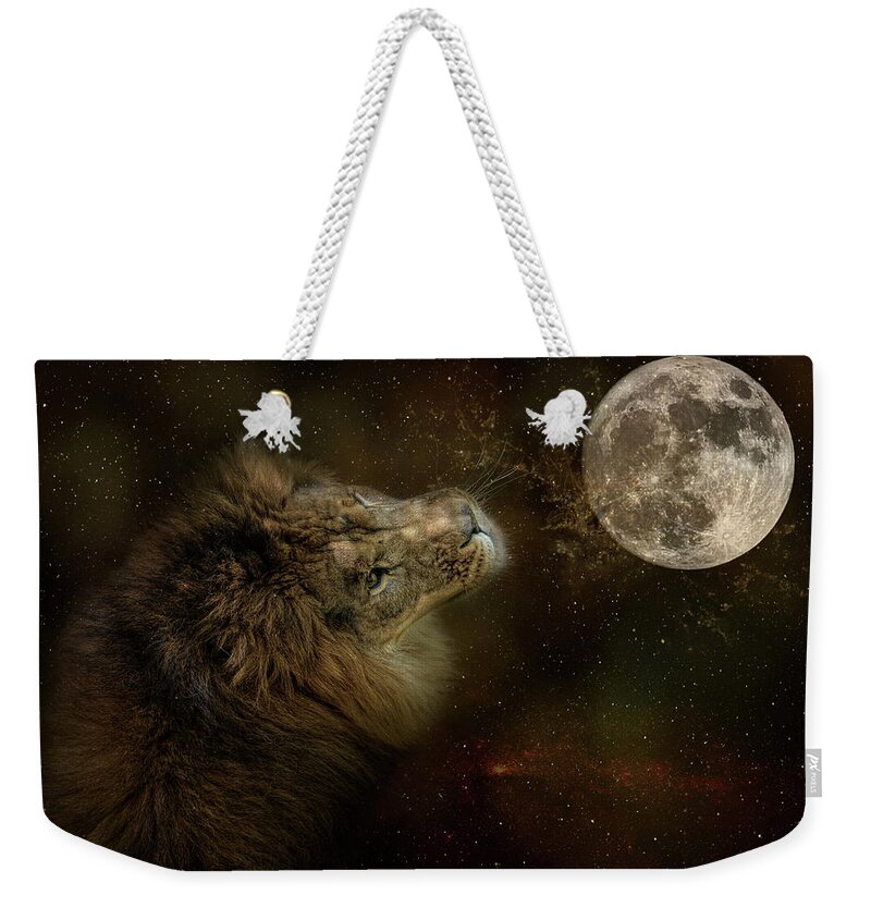 Jai Johnson Weekender Tote Bag featuring the photograph Celestial Lion by Jai Johnson