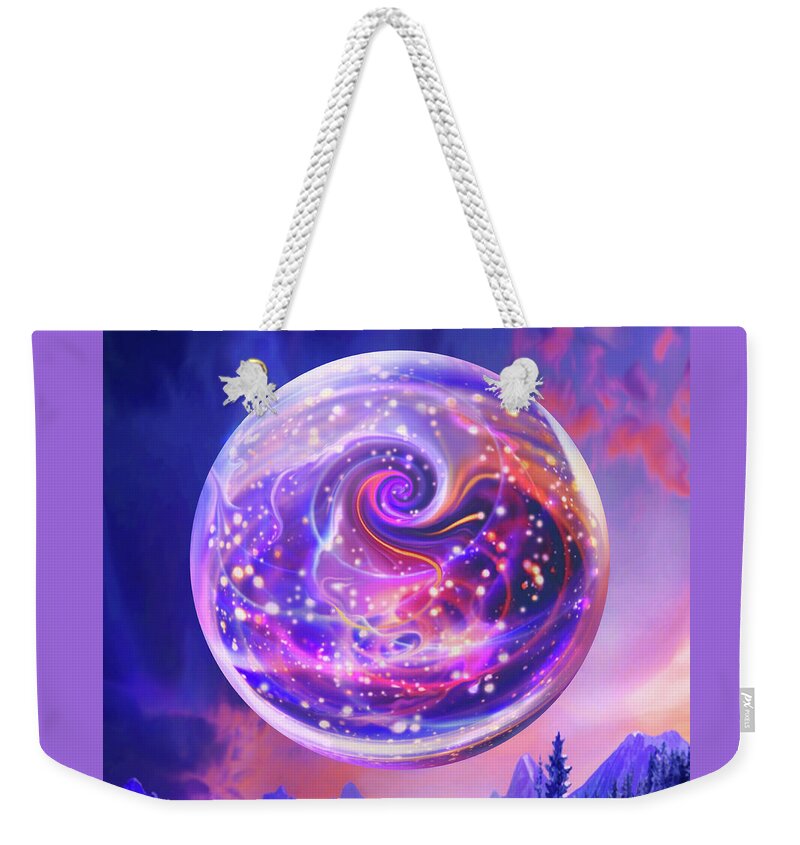 Celestial Weekender Tote Bag featuring the digital art Celestial Snow Globe by Robin Moline