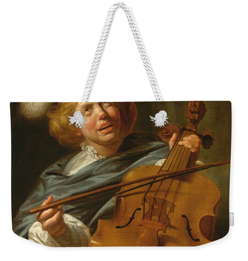 Judith Leyster And Studio Weekender Tote Bag featuring the painting Cello Player by Judith Leyster and Studio