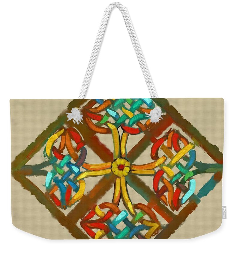Celtic Weekender Tote Bag featuring the painting Celtic Cross 1 by Carrie Joy Byrnes