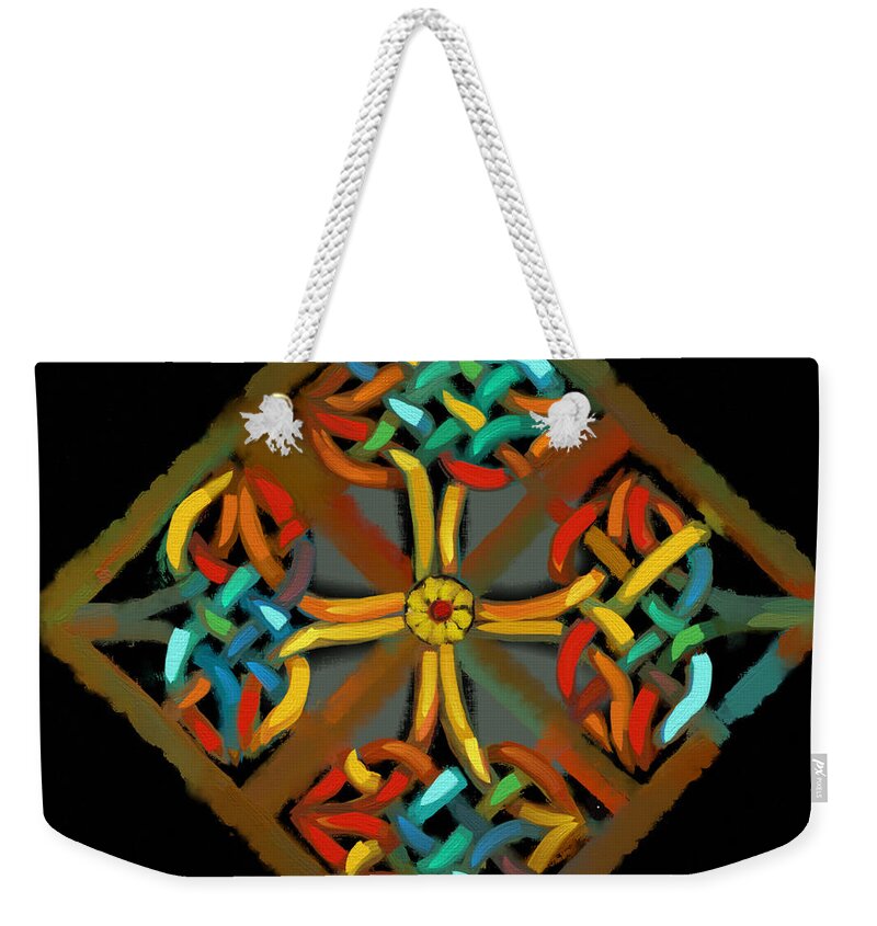 Celtic Weekender Tote Bag featuring the painting Celtic Cross 2 by Carrie Joy Byrnes