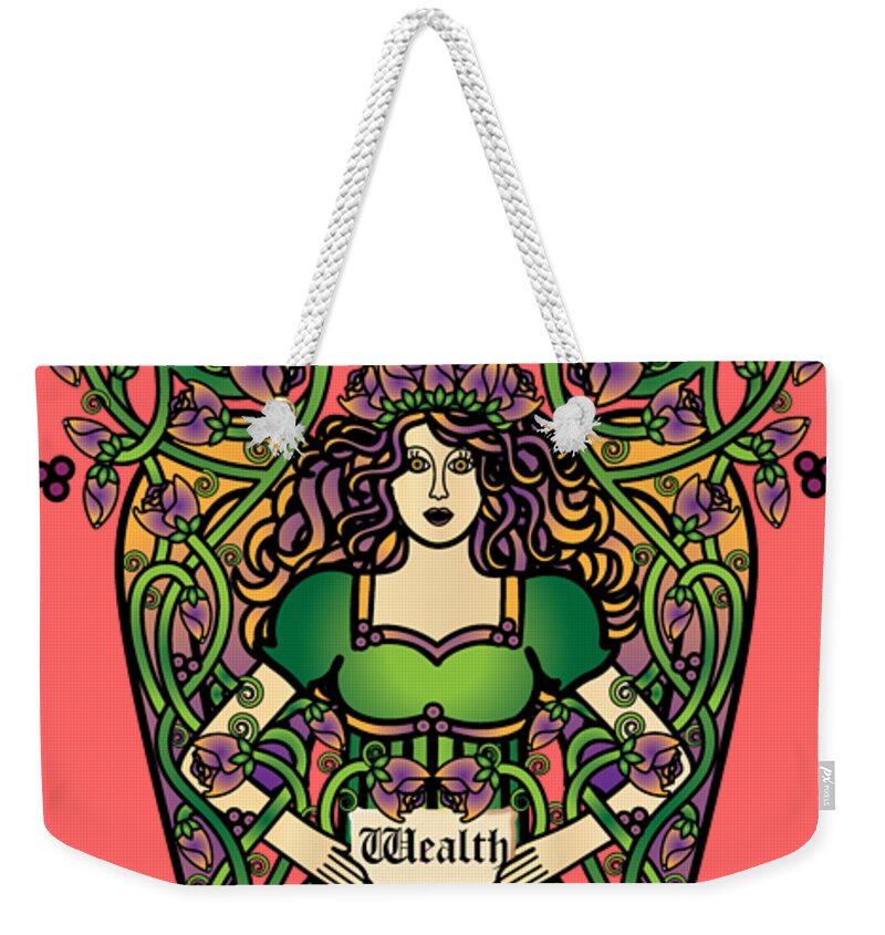 Celtic Art Weekender Tote Bag featuring the digital art Celtic Forest Fairy - Wealth by Celtic Artist Angela Dawn MacKay