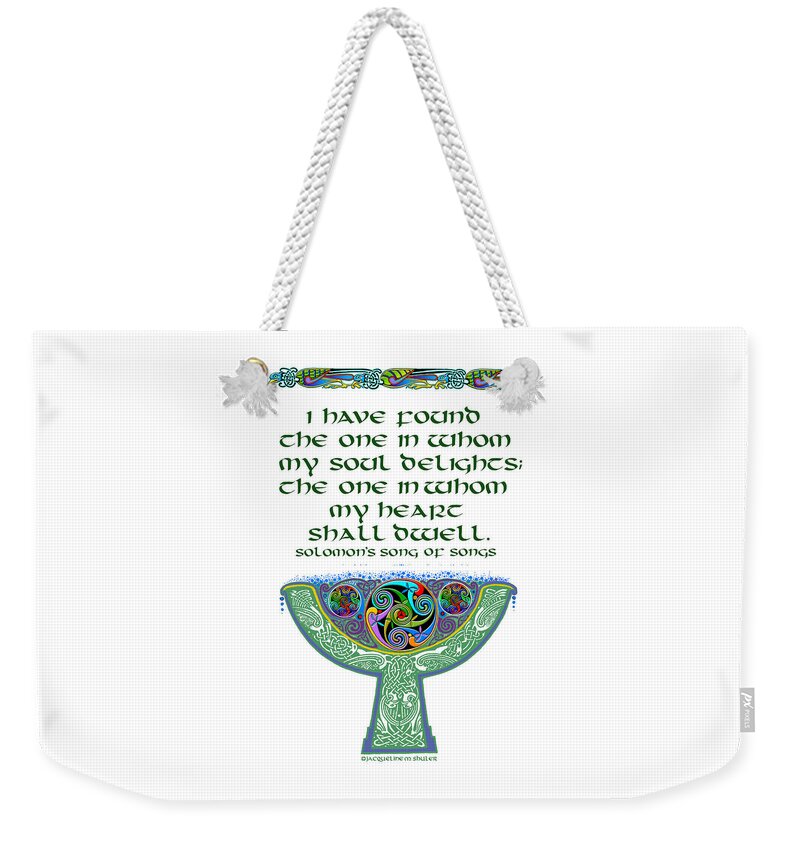 Irish Weekender Tote Bag featuring the digital art Celtic Wedding Goblet by Jacqueline Shuler